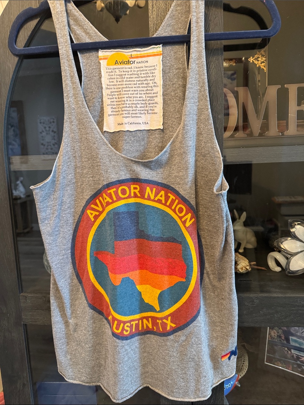 Aviator Nation Gray Tank with Blue Red Orange Yellow Graphic